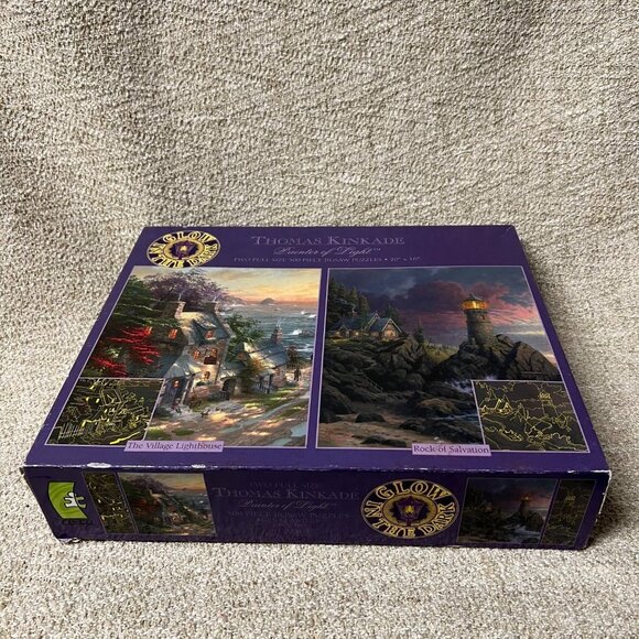 Kinkade Village Lighthouse Rock of Salvation Glow in Dark 2 x 500 Piece Puzzles - Picture 5 of 6